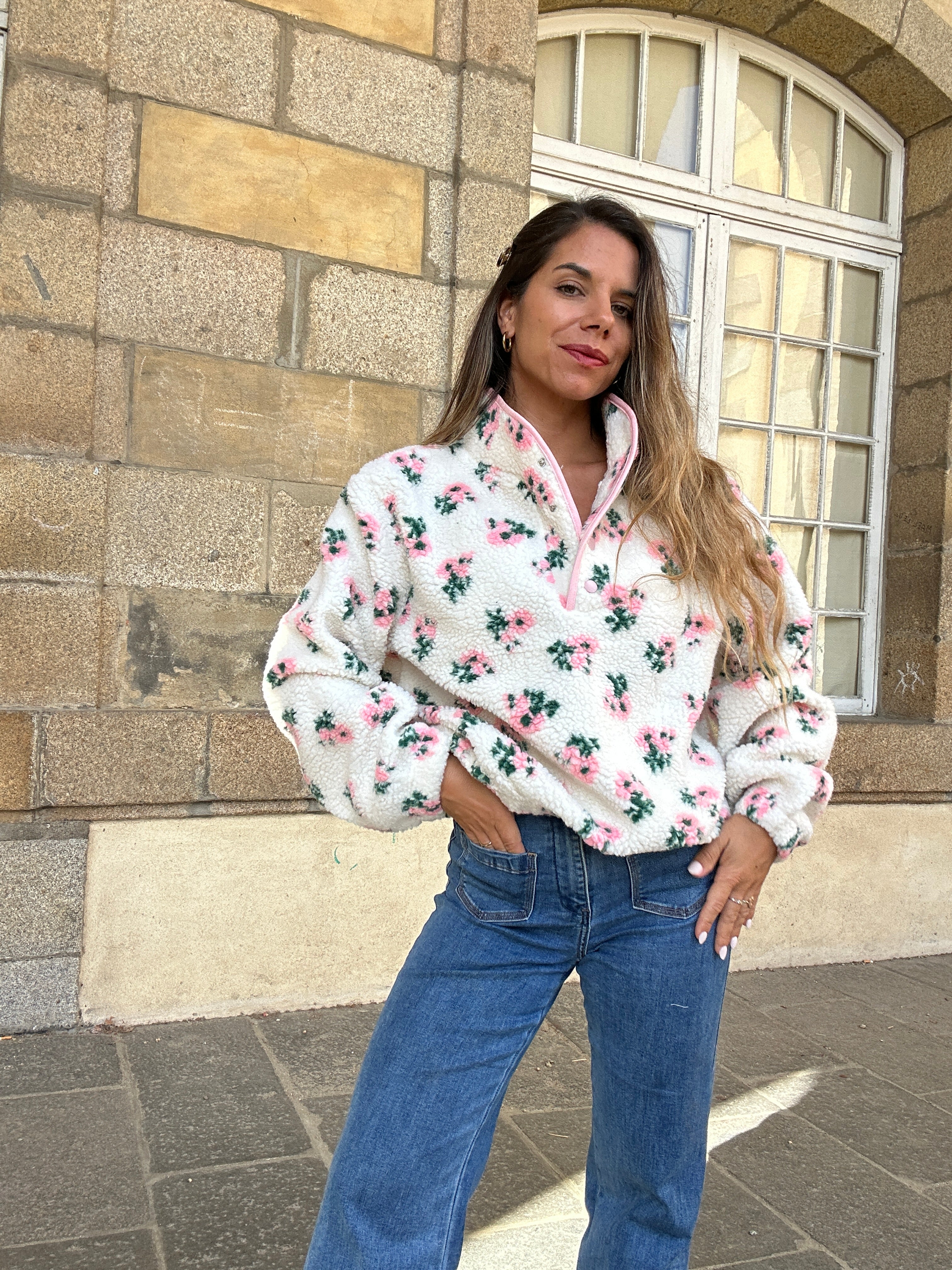 Veste moumoute fleurie Lisa