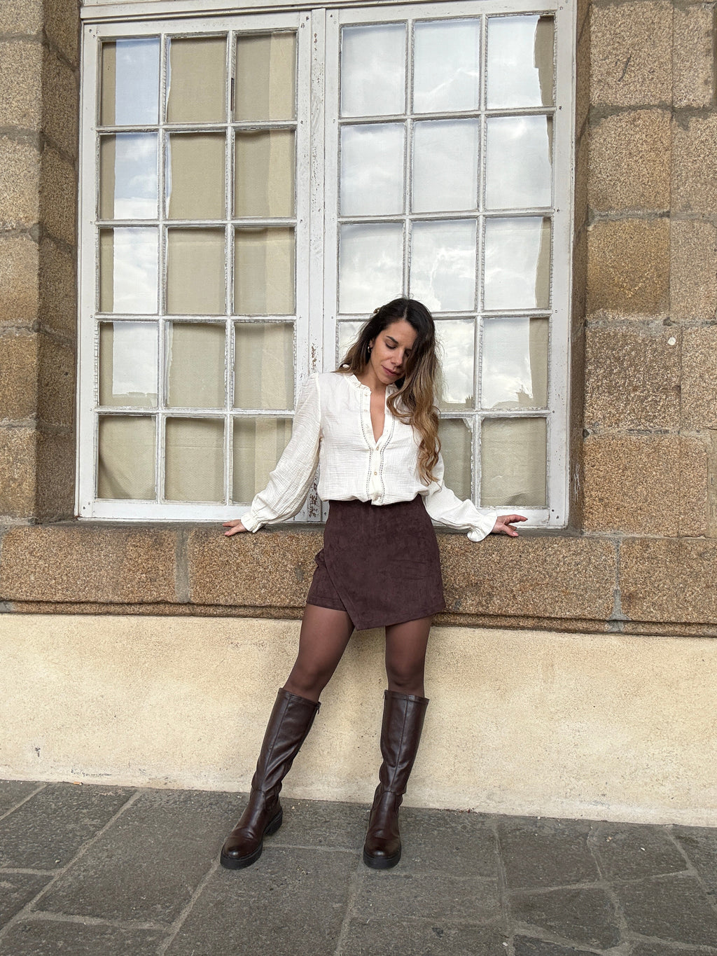 Jupe Short En Suédine Selena Chocolat