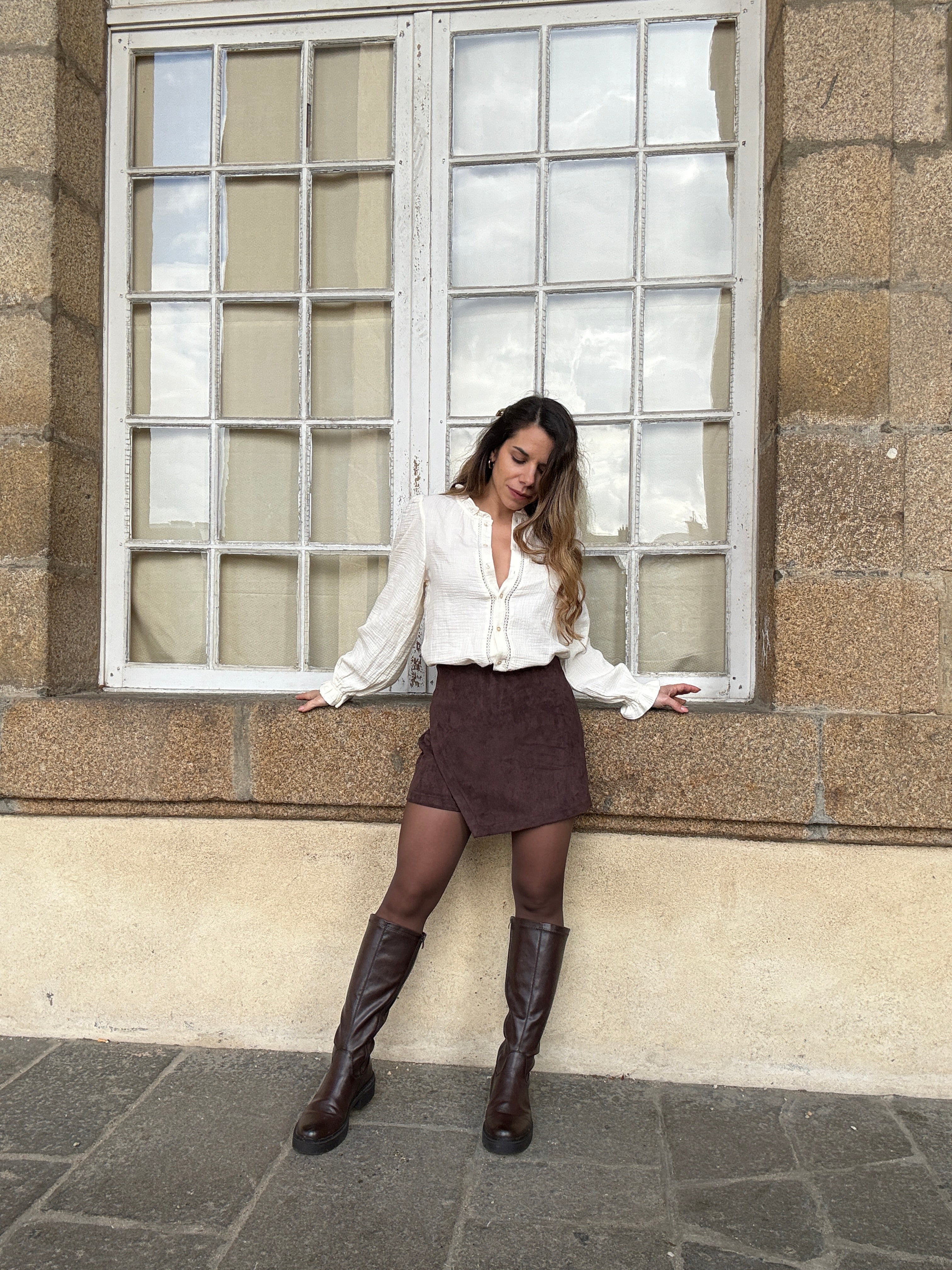 Jupe Short En Suédine Selena Chocolat