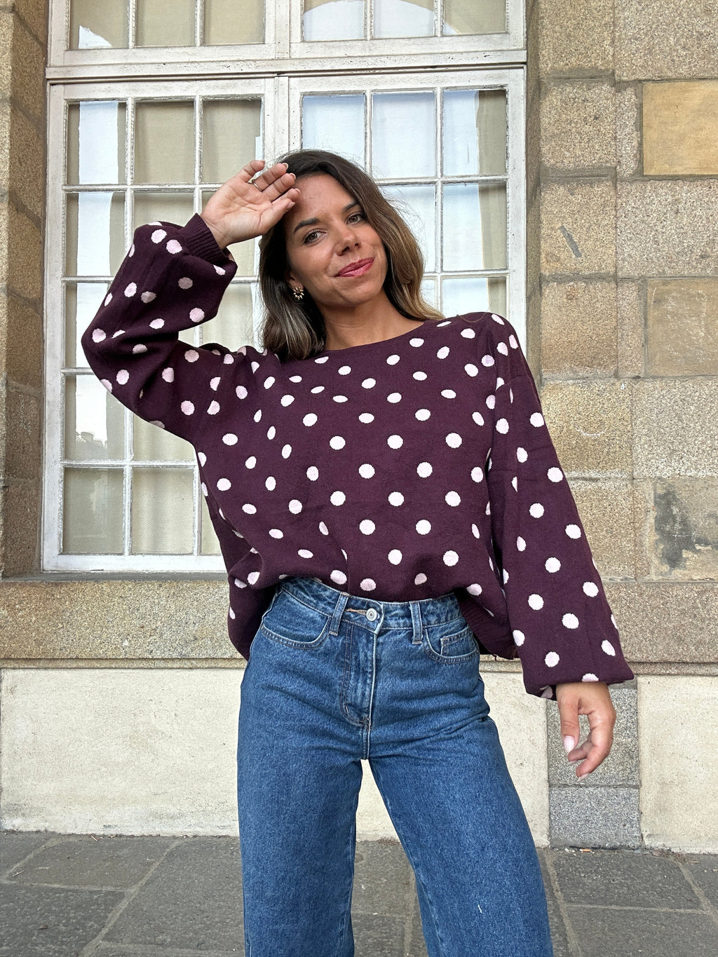 Zélie burgundy polka-dot wool jumper