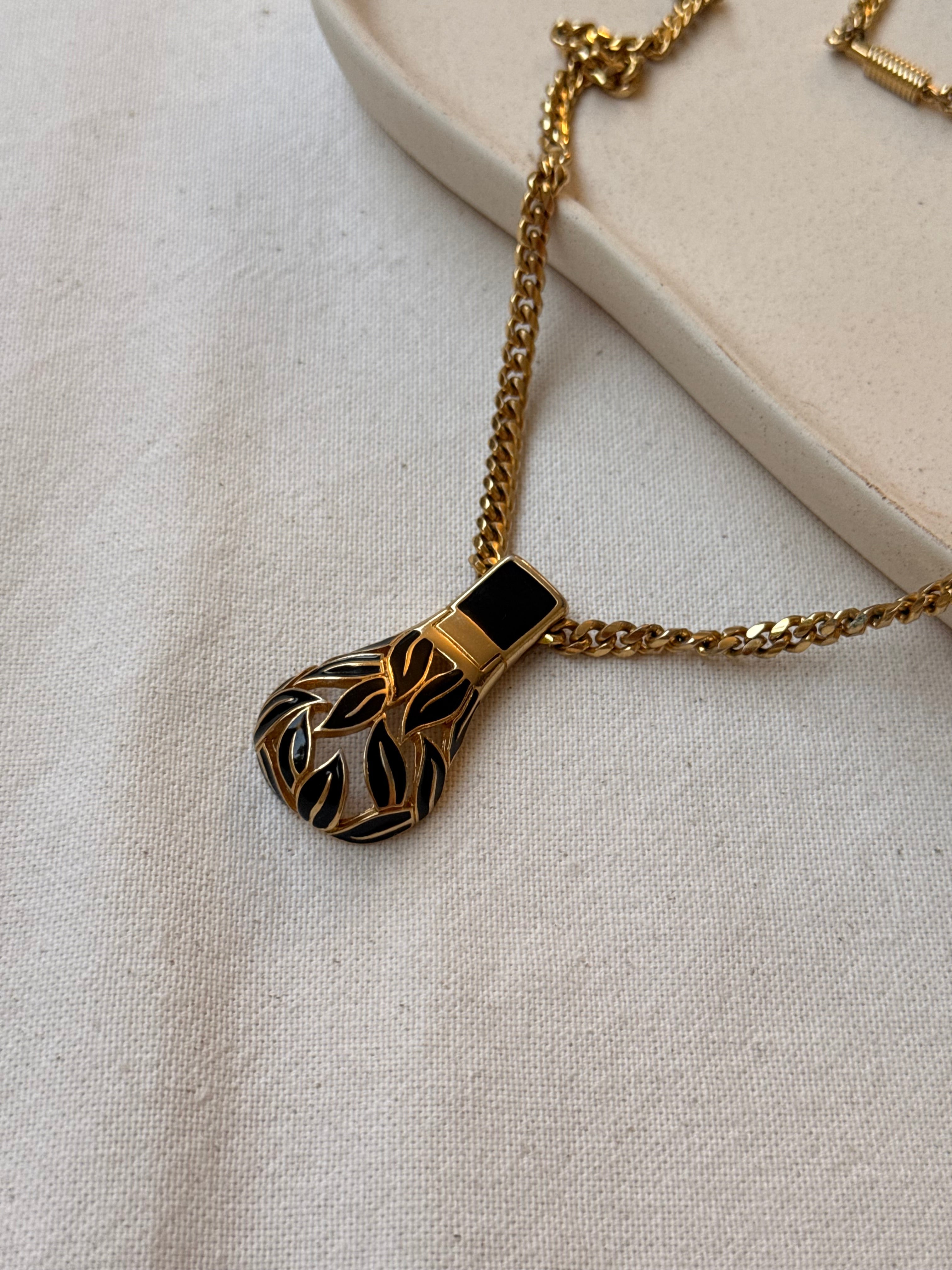 Collier Balenciaga Vintage - Pendentif Ajouré Émail Noir