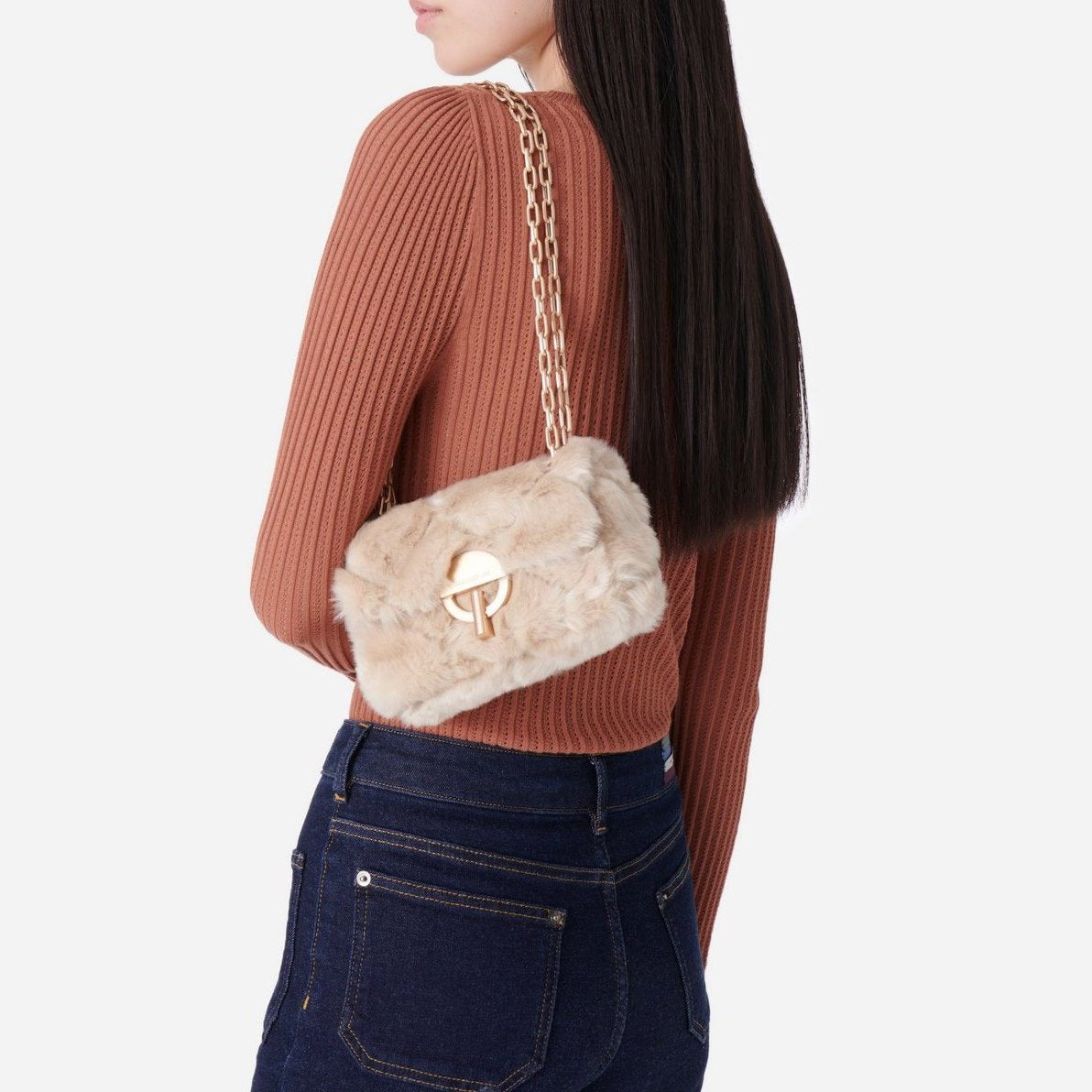 Nano Moon Bag in Faux Fur - Beige