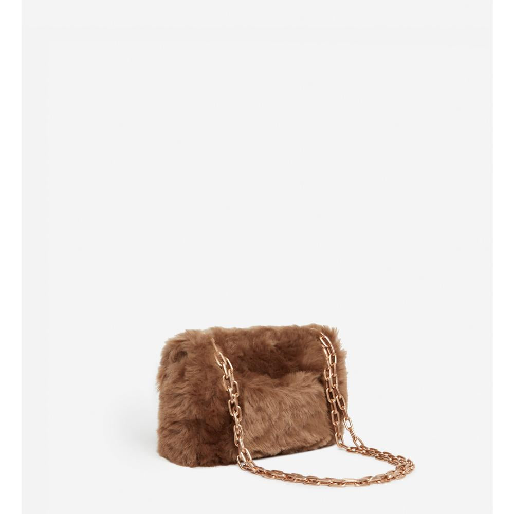 Nano Moon Bag in Faux Fur - Taupe