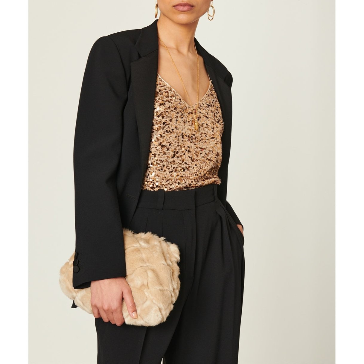 Sac Bourse Moon En Fausse Fourrure - Beige