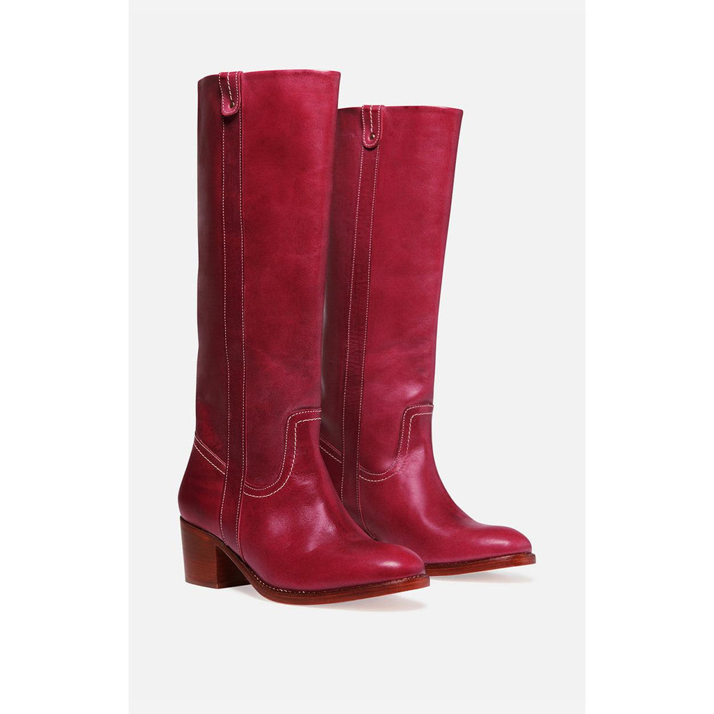 Vegetable-Tanned Leather Boots - Raspberry