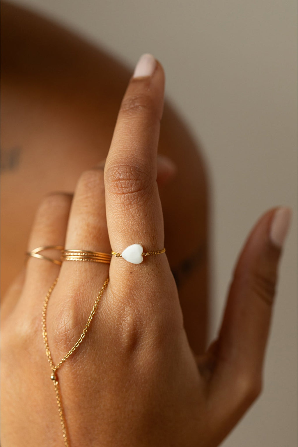 Bague Chaînette Coeur - Nacre
