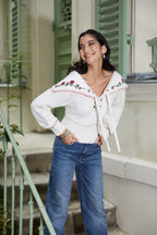 Pure Cashmere Embroidered Collar Jumper - Beige