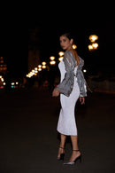 Robe En Maille Réfléchissante Avec Manche Amovible En Organza - Gris Opale