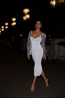 Robe En Maille Réfléchissante Avec Manche Amovible En Organza - Gris Opale