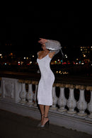 Robe En Maille Réfléchissante Avec Manche Amovible En Organza - Gris Opale