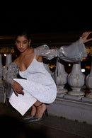 Robe En Maille Réfléchissante Avec Manche Amovible En Organza - Gris Opale