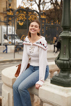 Pure Cashmere Embroidered Collar Jumper - Beige