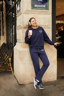 Pantalon Sweat En Jersey De Coton Mélangé À Broderies - Bleu Marine