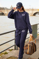 Sweat-Shirt En Jersey De Coton Mélangé À Broderies - Bleu Marine