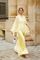 Yellow Satin Stole Chiffon Wedding Dress