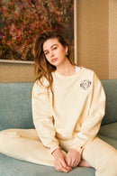 Pantalon Sweat En Jersey De Coton Mélangé À Broderies - Beige