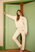 Pantalón de Sudadera de Punto de Algodón Mezclado con Bordados - Beige