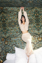Haut En Mohair Melangé En Crochet À Fleurs À Lacet - Beige Rosé