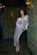 Midi velvet skirt with crystals - grey