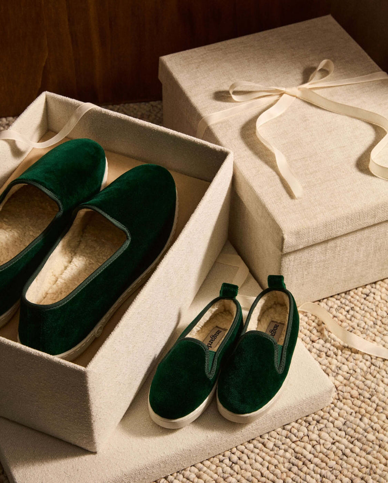 Chausson Bruson - Velours Vert - Femme