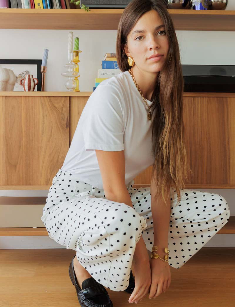White & Black Polka Dot Bary Jeans