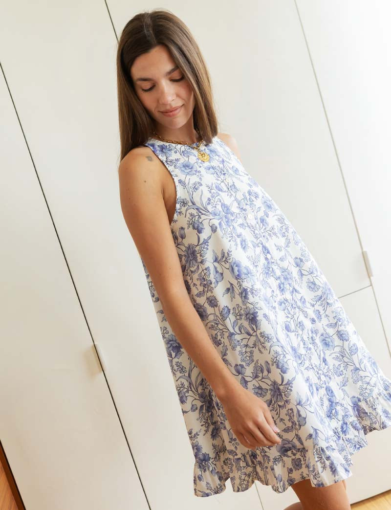 Blauwe jurk met bloemenprint Jesica