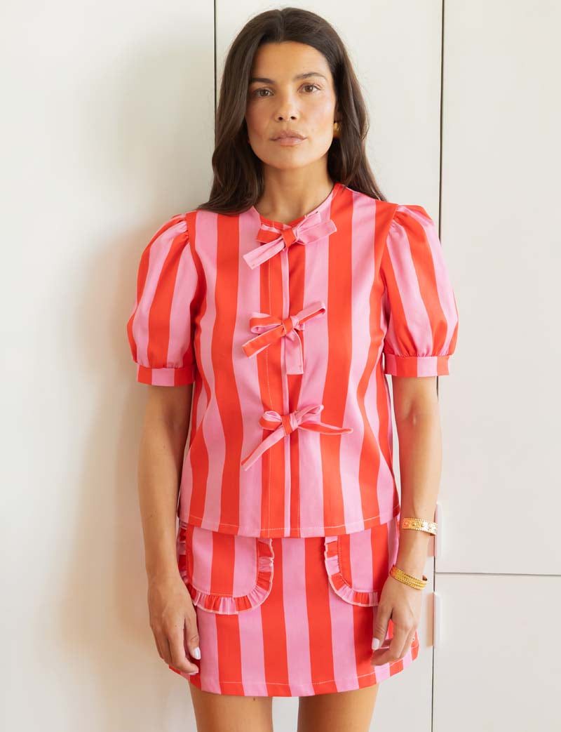 Blouse À Rayures Roses & Rouges Orela