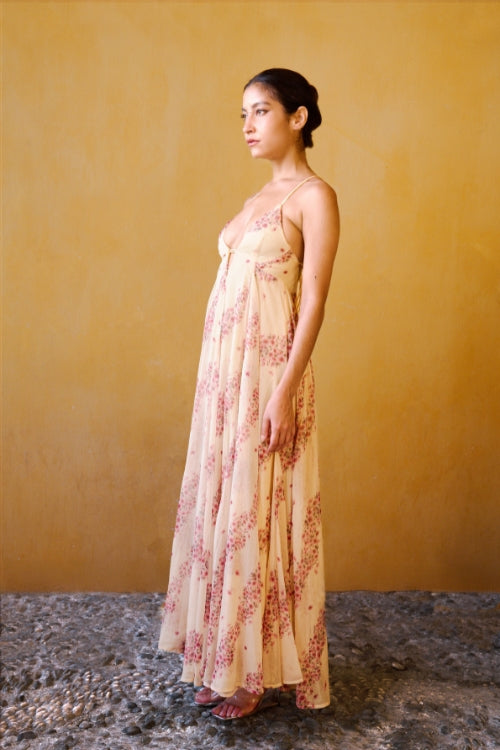 Vestido Largo de Gasa Estampada - Rosa