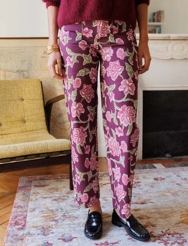 Pantaloni Prugna Floreali Jordy