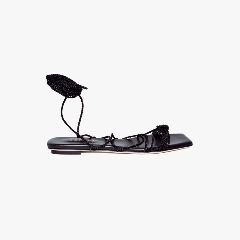 Ophilia Black Flat Lace-Up Sandal