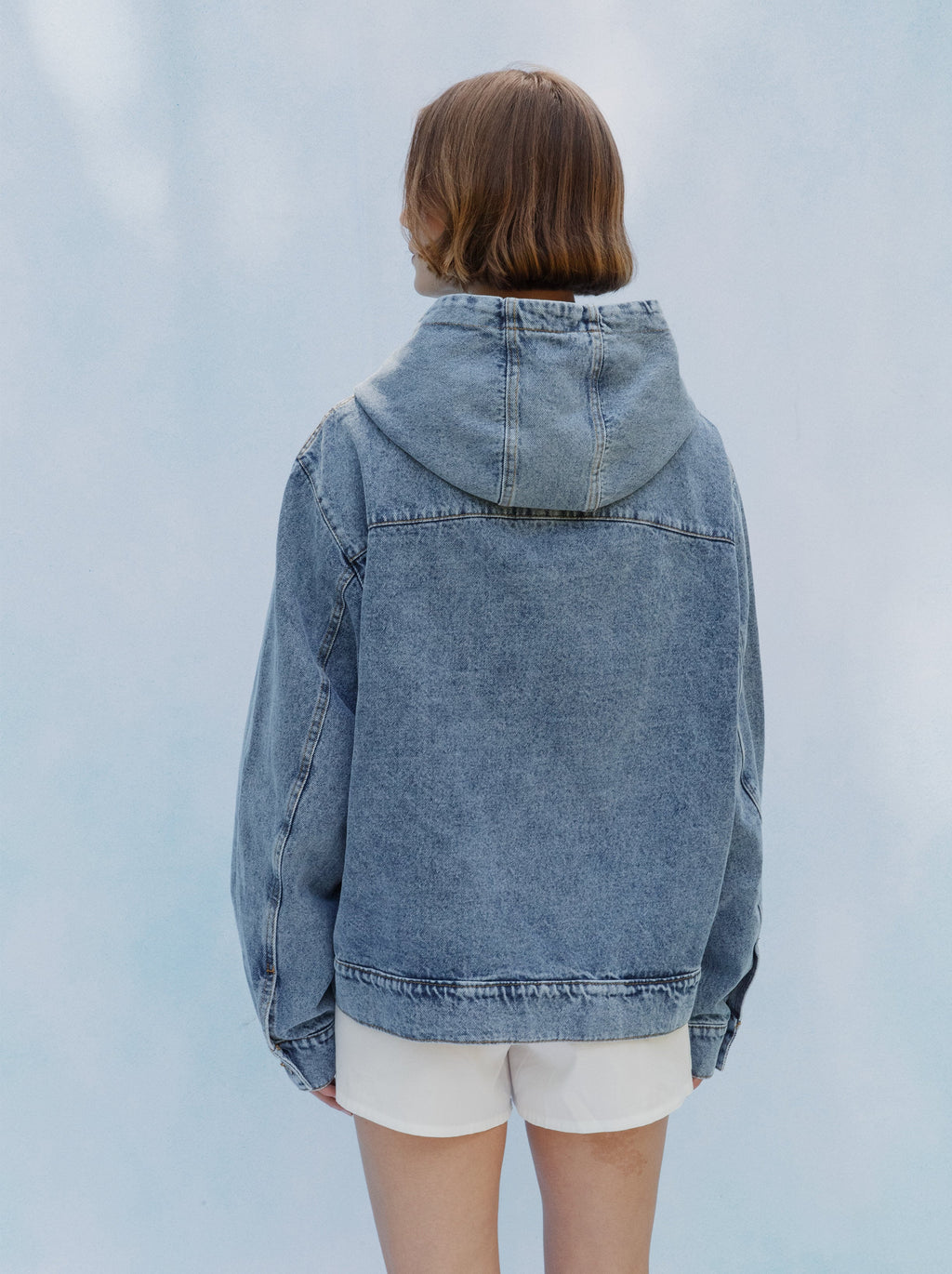 Veste À Capuche Unisexe Patch Denim Délavé