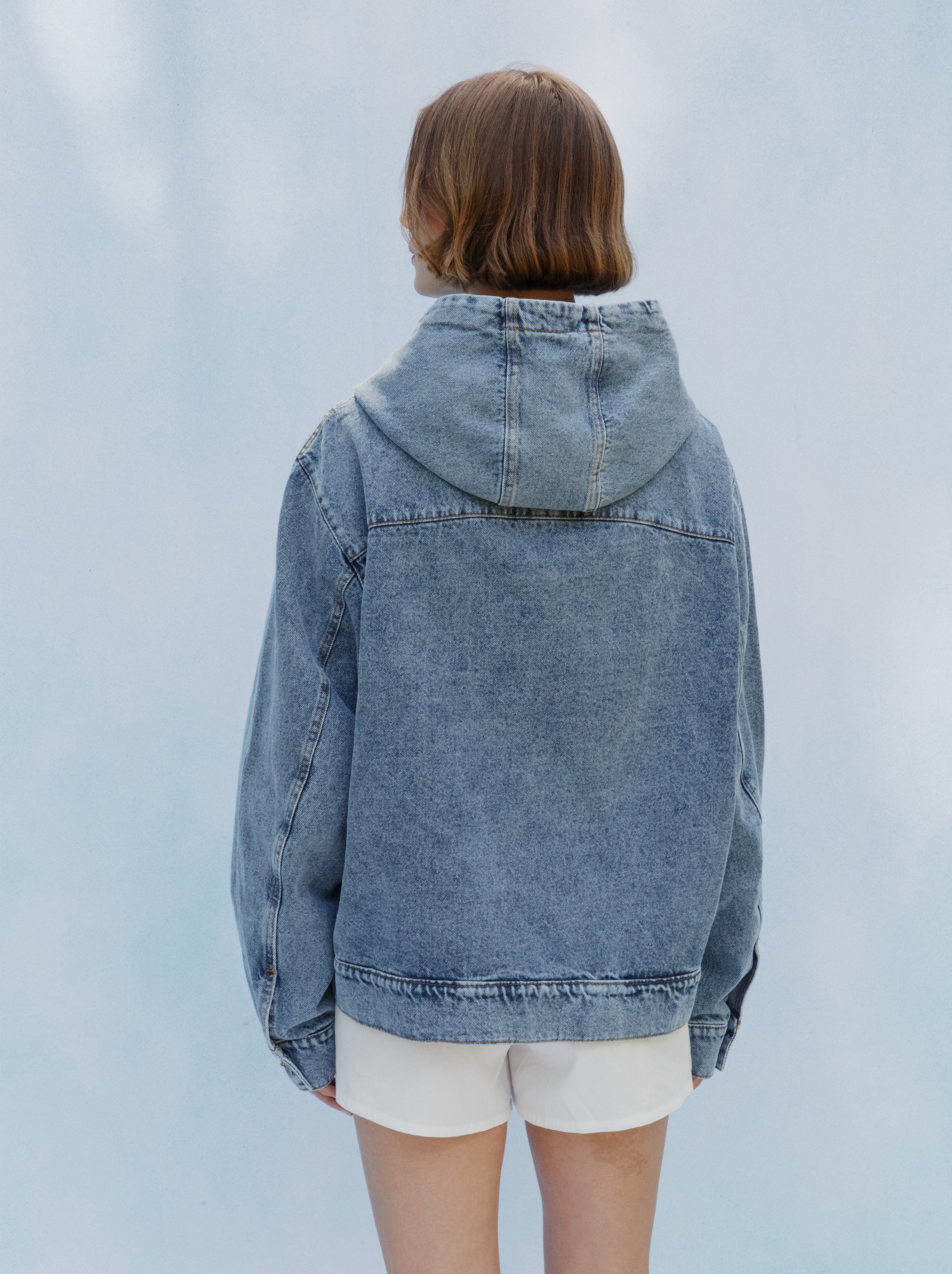 Veste À Capuche Unisexe Patch Denim Délavé