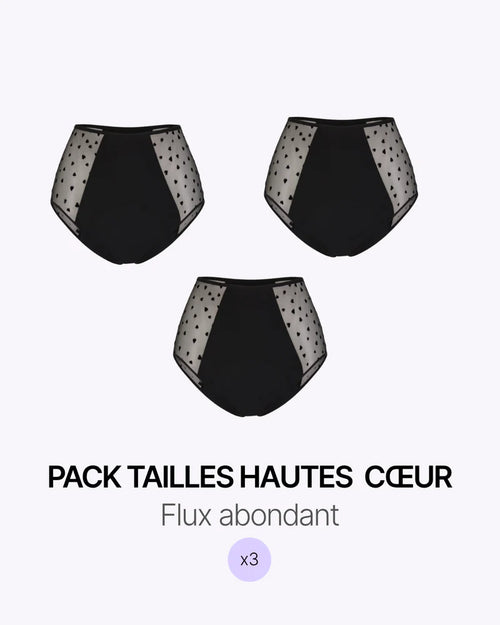 Pack Menstruel Trio Culottes Taille Haute Coeurs