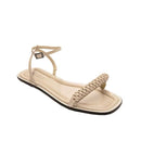 Rovena nude flat removable ankle sandal with braided strap, perfect for casual summer outfits.