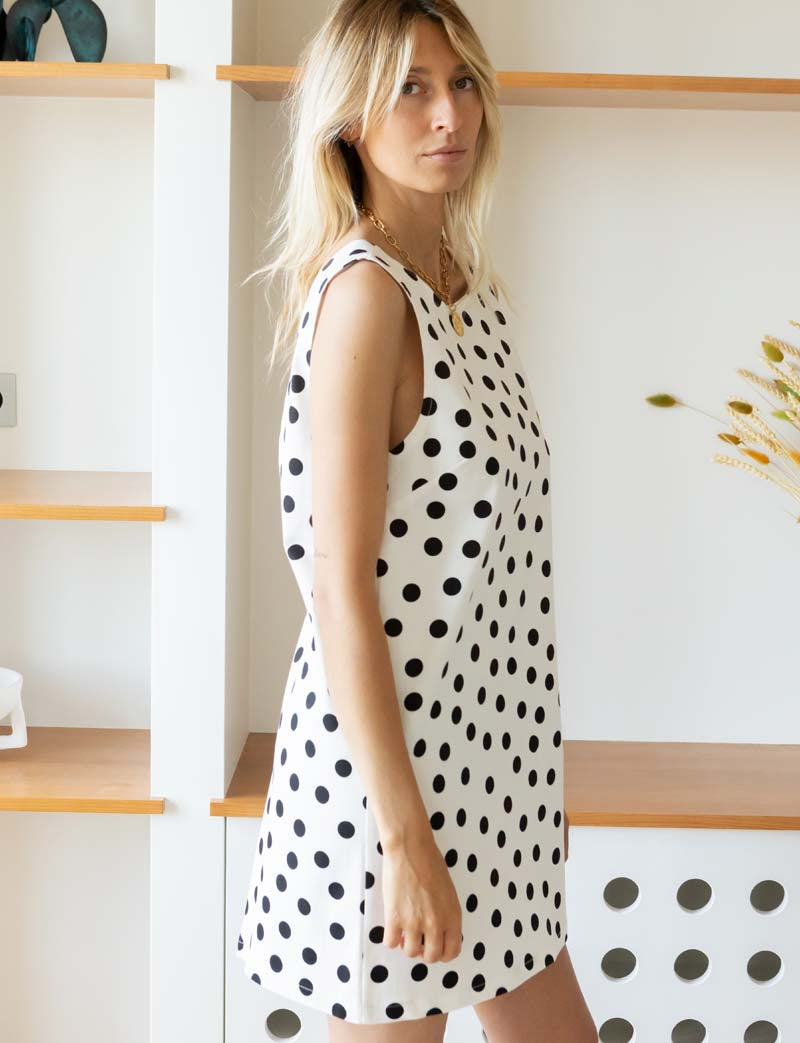 Robe Blanche À Pois Noirs Safia