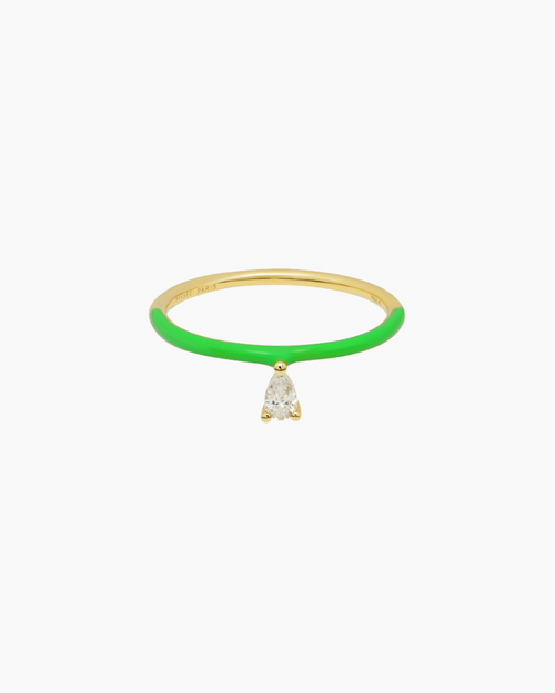 Bague Enamel Vert 1 Diamant Poire