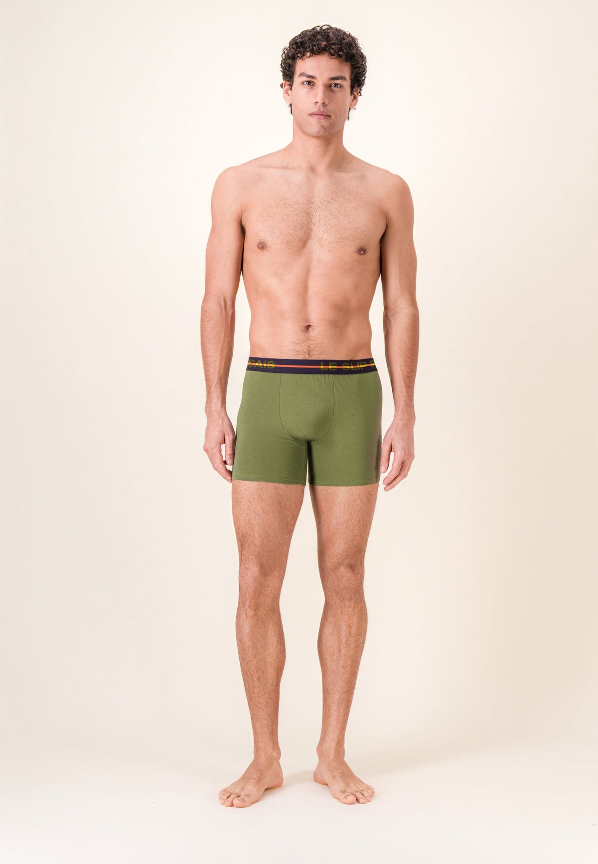 Redoutable Long Cotton Boxer Shorts - Veronese Khaki