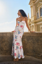Robe Longue Bustier À Imprimé – Blanc
