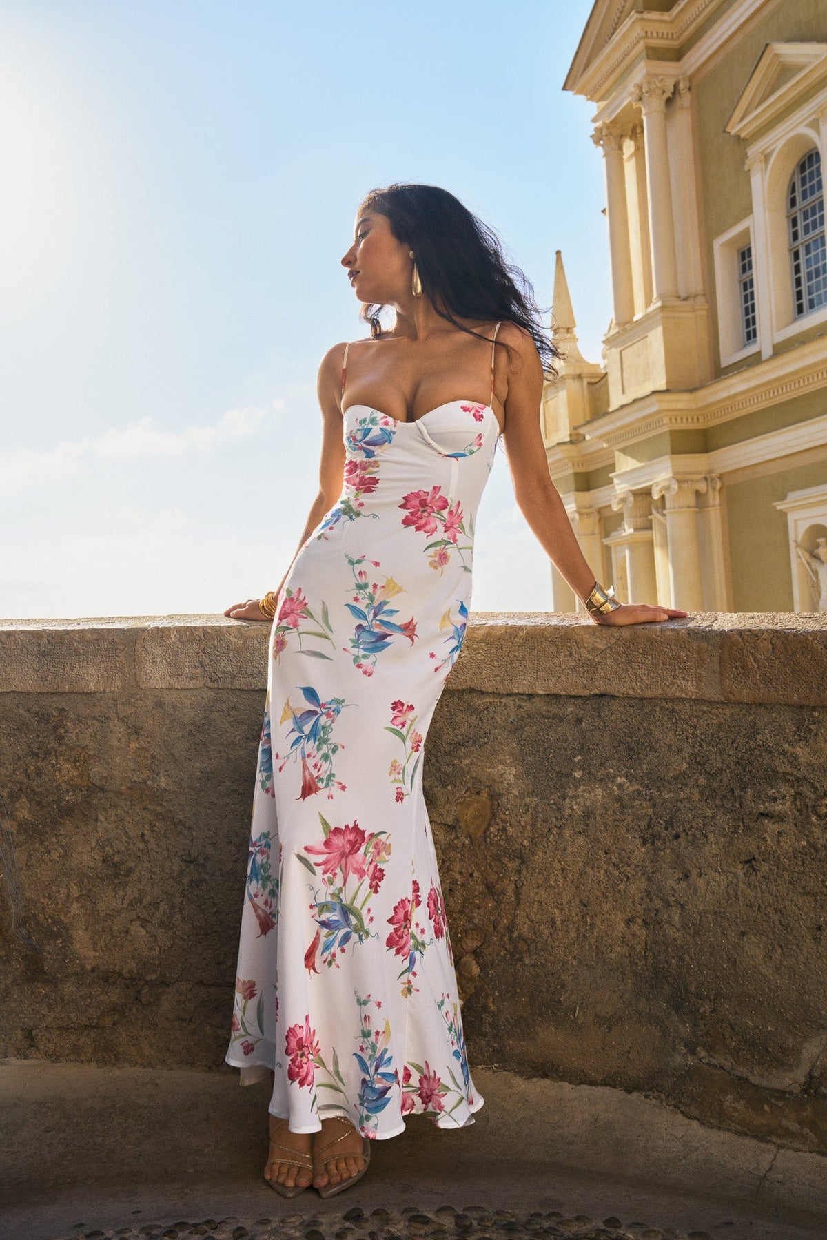Robe Longue Bustier À Imprimé – Blanc