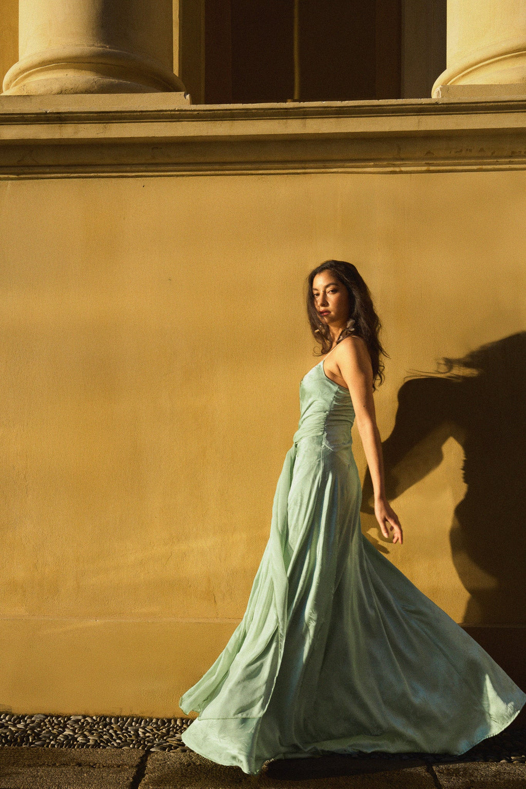 Abito in raso jacquard – Bambù verde