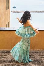 Top in chiffon con volant e stampa – Verde