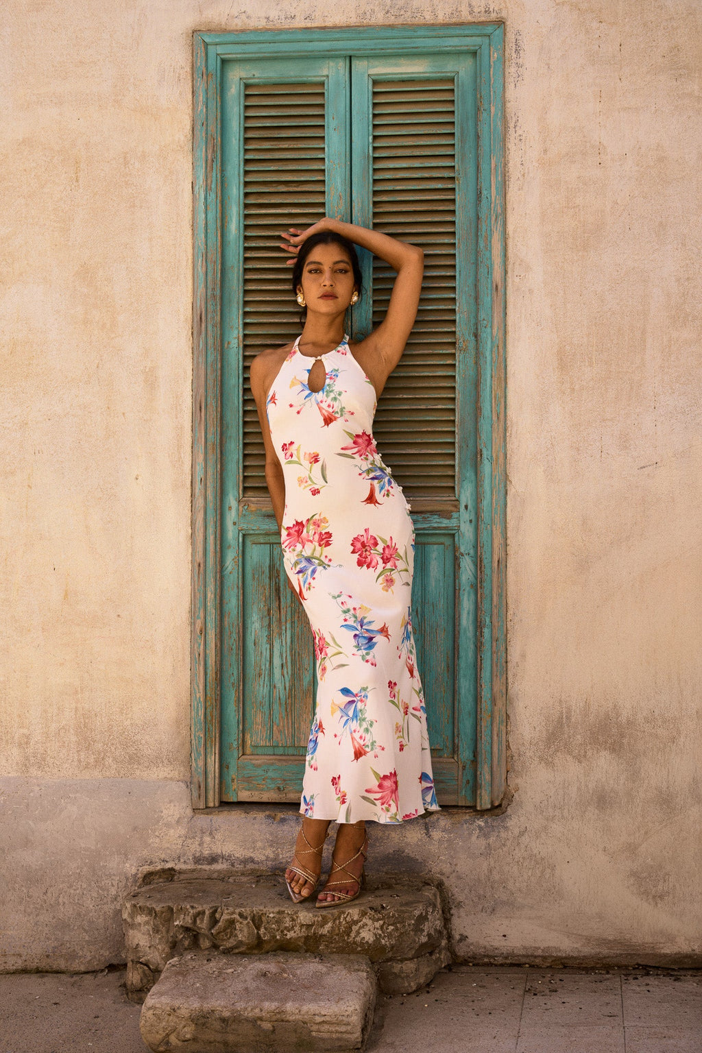 Backless Printed Dress – White