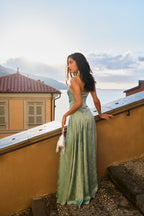 Abito in raso jacquard – Bambù verde