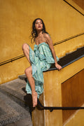 Top in chiffon con volant e stampa – Verde