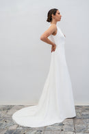 Vestido de novia de ópalo con cinturón pequeño - Blanco seda