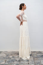 Abito Da Sposa Folk Con Volant - Bianco Seta