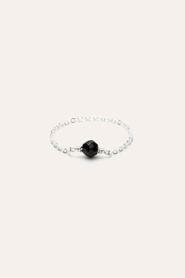 Bague Chaînette Stella - Pierre Noire - Argent