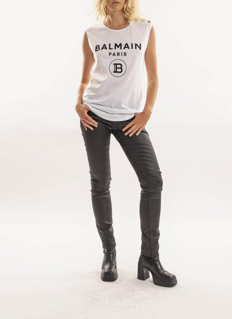 Balmain - Débardeur Logo - Noir Blanc - Femme