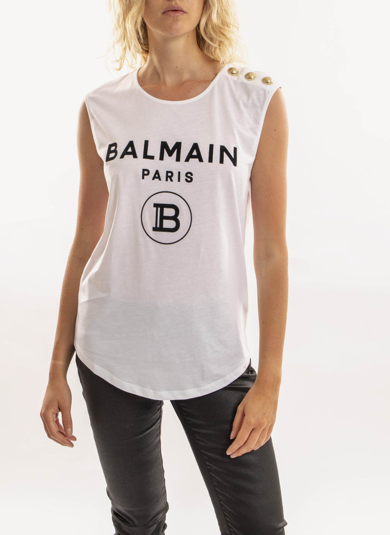 Balmain - Débardeur Logo - Noir Blanc - Femme