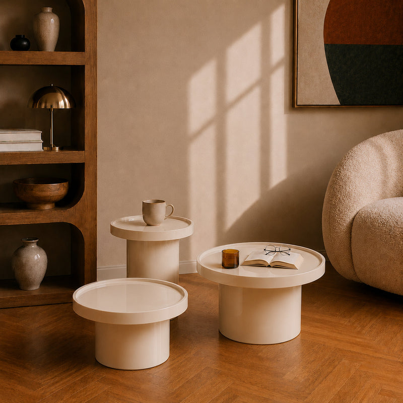 Table basse Nora laquée blanche en MDF, D70 cm